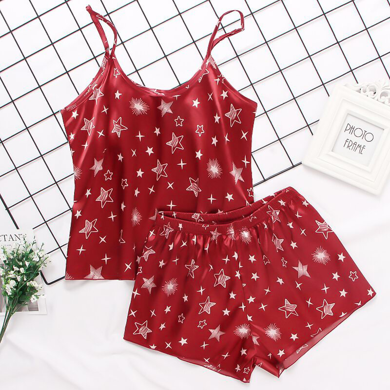 Ladies Satin Silk Lace Cami Vest Shorts Lingerie Pyjamas Set Summer Women Pajamas sets Two Piece set Pijama For Woman