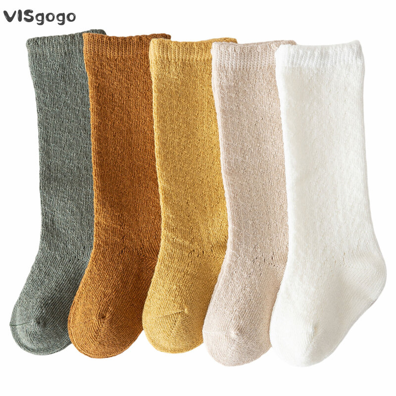 VISgogo เด็กถุงน่องยืดหยุ่น Hollowed สีทึบนุ่มน้ำหนักเบาถุงเท้าฤดูร้อนสำหรับหญิง0-24Months