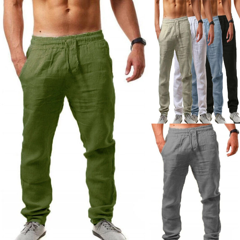2023 letnie nowe męskie spodnie spodenki z bawełny i lnu męskie letnie oddychające spodnie bielizna w jednym kolorze Fitness Streetwear S-3XL