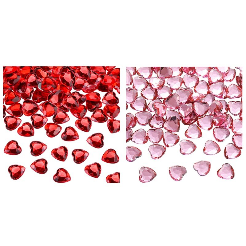 200 Hari Valentine akrilik berbentuk hati, berlian imitasi bentuk hati punggung datar pernikahan, 0.5 inci