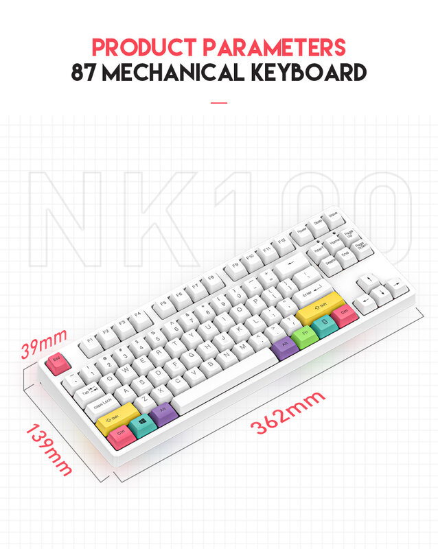 لوحة مفاتيح ميكانيكية من الألومنيوم ، 87 مفتاح ، سلكي ، RGB ، صبغ ، Sub PBT ، أغطية مفاتيح ، منفذ C من النوع ، NK100