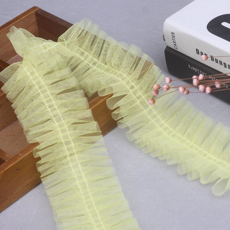 1M Elastic Pleated Lace Ribbon 12cm Tulle Guipure Lace Fabric Trim Sewing Decorations For Clothes Craft Supplies dentelle RT29