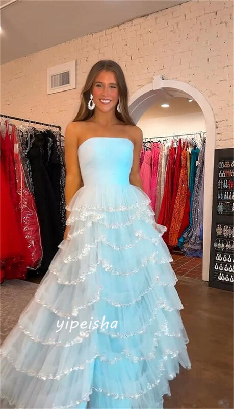 Prom Dress Saudi Arabia Prom Dress Saudi Arabia Tulle Tiered Celebrity Ball Gown Strapless Bespoke Occasion Gown Long Dresses