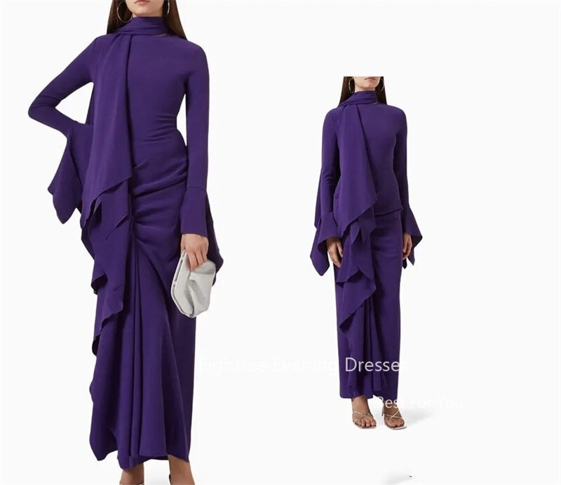 Eightree-Robe de Soirée Chic en Satin à Manches sulfet Col Haut, Tenue Arabe Décontractée, pour Bal de Promo