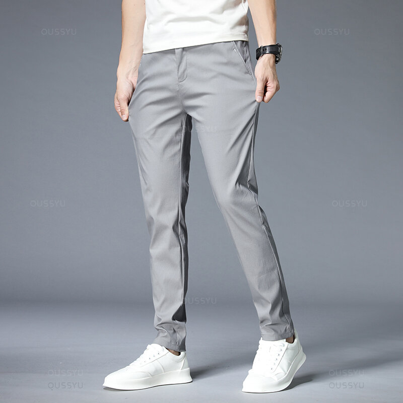 Frühling Sommer Freizeit hose Männer dünne Stretch Slim Fit elastische Taille Business klassische koreanische Hose männlich Khaki grau 38