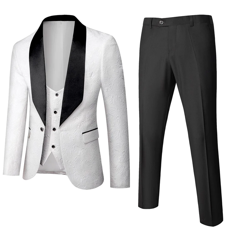 Elegant Jacquard Shawl Lapel One Button Men Suits 3 Piece Formal Party Prom Wedding Groom Best Man Tuxedo (Blazer+Vest+Pants)