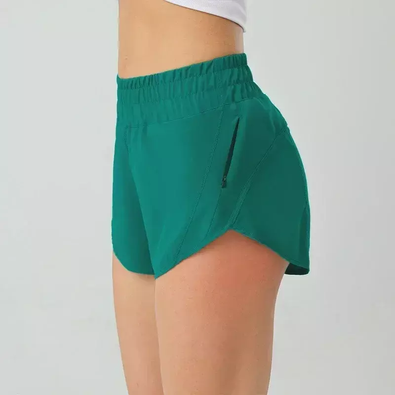 Lulu-Shorts de sport pour femmes, avec doublure 3 pouces, fermeture éclair latérale, pockeks, course à pied, gymnastique, exercice, entraînement