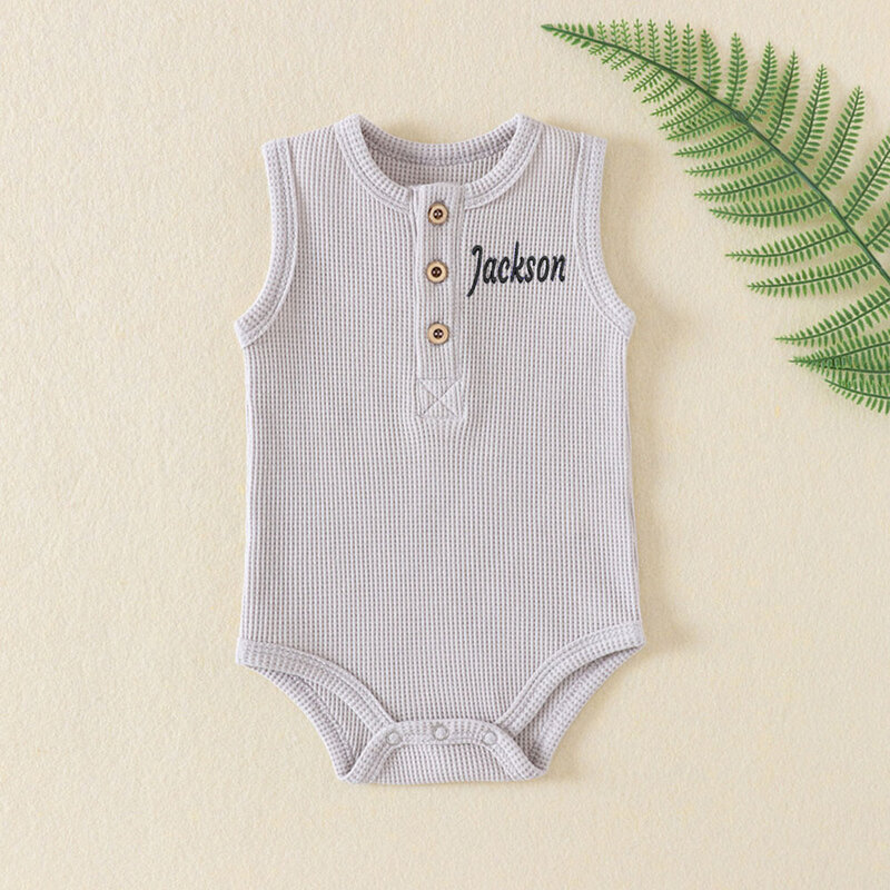 Jumpsuit nama pribadi bayi tanpa lengan musim panas disesuaikan pakaian anak-anak baru lahir Shower hadiah bayi perempuan anak laki-laki jumpsuit