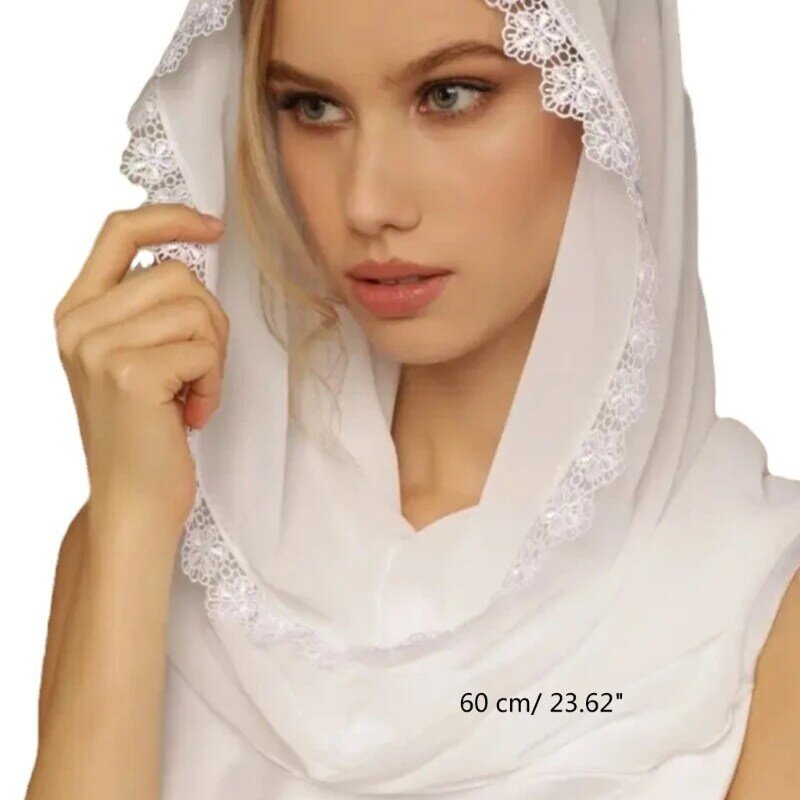 Delicate Lace Trim Veil for Ladies Summer Lightweight Veils Wedding Party Sunproof Anti-uv Scarf with Floral Pattern
