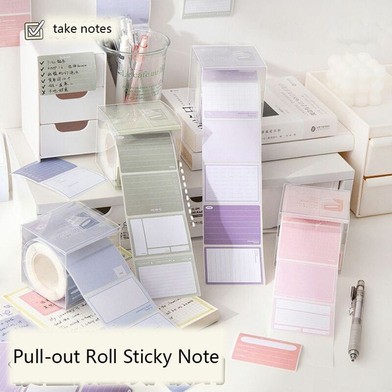256Pcs/Box Pull-out Roll Memo Pad Gradient Color Tearable Note Pad Study Sticky Note Scrapbook Sticker Blank Label Sticker Set