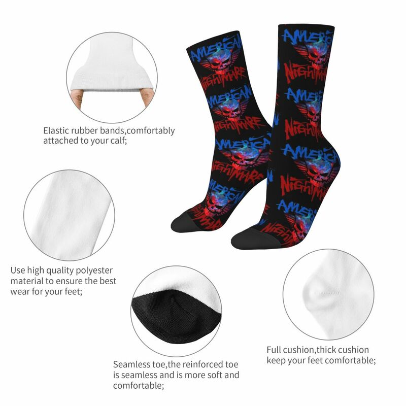Desain gila dalam cincin Cody Rhodes kaus kaki sepak bola American Nightmare Polyester kaus kaki kru untuk uniseks bernapas
