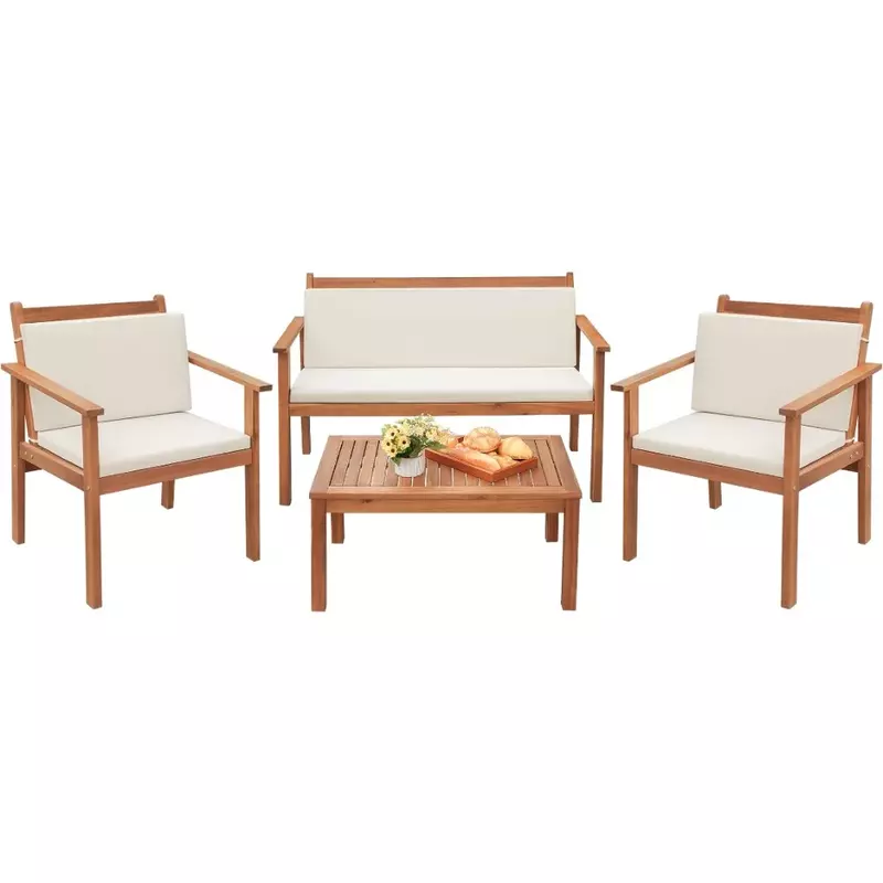 Greesum, 4 предмета, мебель для бистро, патио, уличный стул для чата с водонепроницаемыми подушками и журнальным столиком для пляжного двора