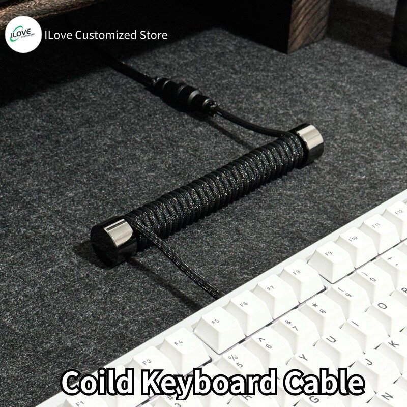 Kabel Keyboard koil USB C, untuk Keyboard Gaming mekanis, kawat lengan ganda dengan pengisian konektor Aviator logam yang dapat dilepas