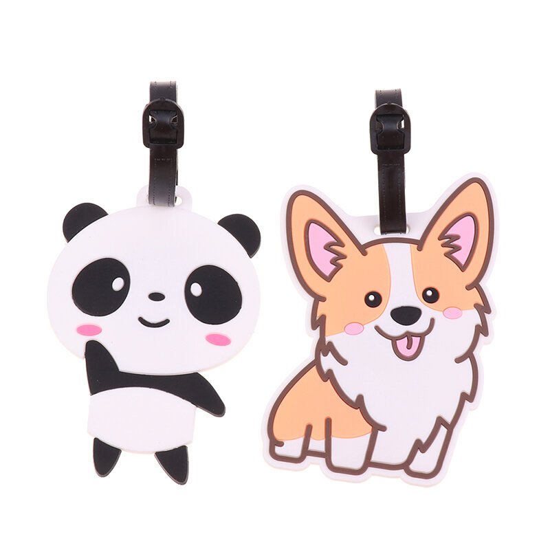 Kawaii criativo corgi panda bagagem tag mala id addres titular bagagem embarque tag silicone etiqueta viagem acessórios