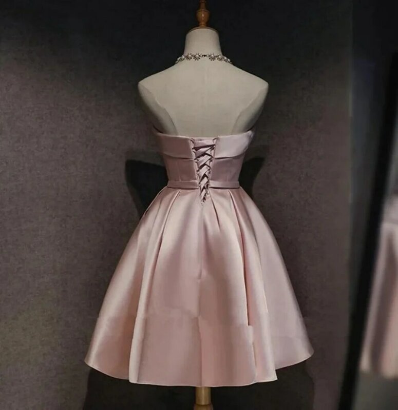 Rosa doce vestidos curtos de baile, uma linha cinto sem alças, vestidos de cetim, vestido de dama de honra de formatura, 2024