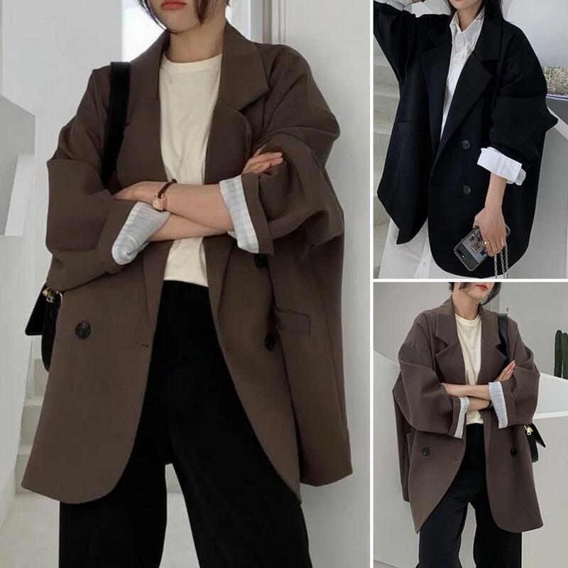 Jaqueta casual de lapela, elegante skin-touch, dois bolsos, temperamento elegante, quente, monocromático, outono, inverno