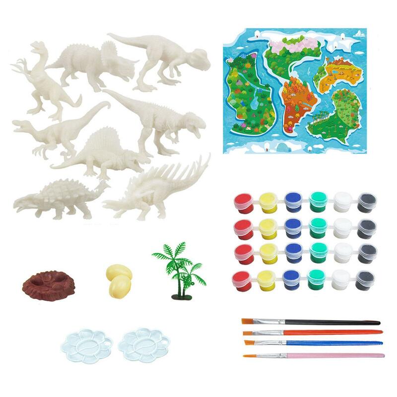 Modelo de dinosaurio para colorear DIY, Kit de pintura de dinosaurio pintado a mano para actividades de fiesta, manualidades artísticas creativas