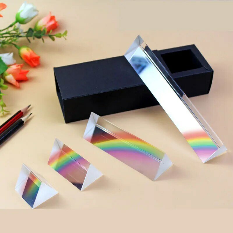 Prisma triangular arco-íris prisma vidro de cristal fotográfico prisma cor prismas física experiência de luz das crianças