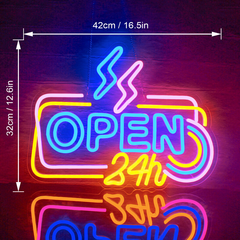 Otwarte 24-godzinne neonowe znaki LED Kolorowe logo powitalne Wisząca lampa artystyczna USB na imprezę Dom Bary Sklep Sklep Sklep Podświetlane znaki