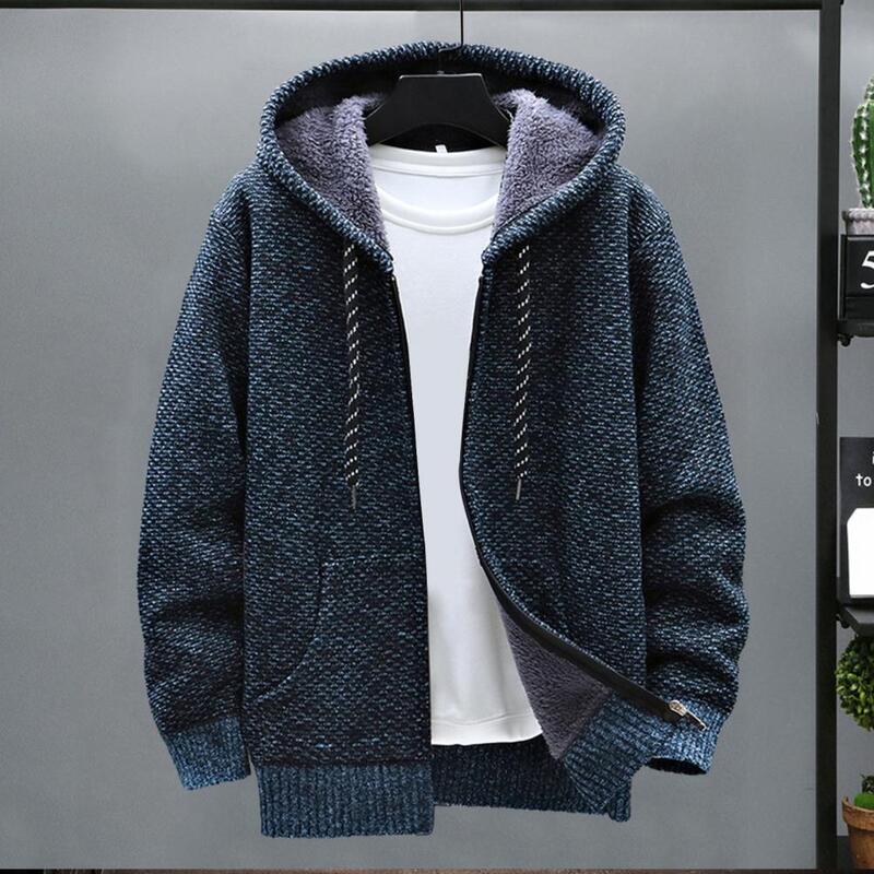 Cárdigan con capucha y cremallera para hombre, suéter forrado de felpa, abrigo con cordón, manga larga, bolsillos, Invierno
