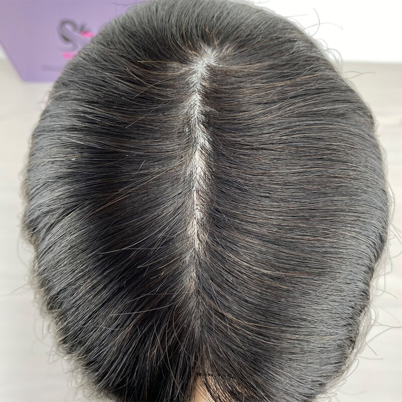 Tupé de Base de cuero cabelludo para mujer, cabello humano virgen asiático, superposición de piel fina, Clip en postizo recto, ondulado, negro y marrón