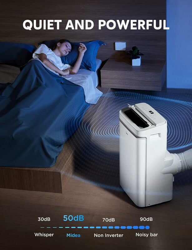 14,000 BTU ASHRAE Portable Air Conditioner, Cools Up To 375 Sq. Ft., W/ Dehumidifier & Fan Mode & Heat, Smart & Remote Control