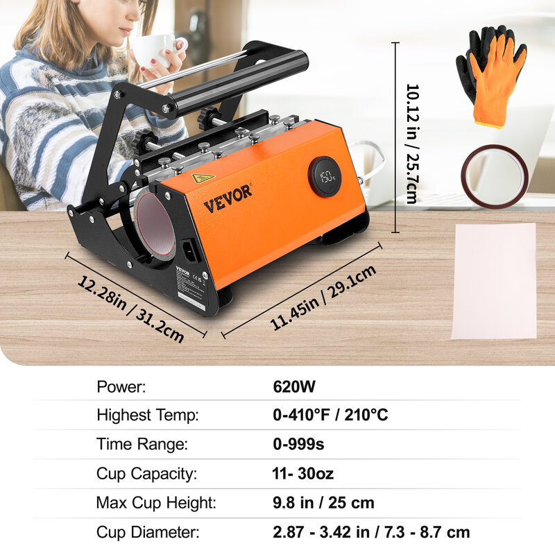 VEVOR 11-30Oz Cup Tumbler Heat Press Touchscreen DIY Gift Ceramic Mug Heat Presser Sublimation Transfer Auto Printing Machine
