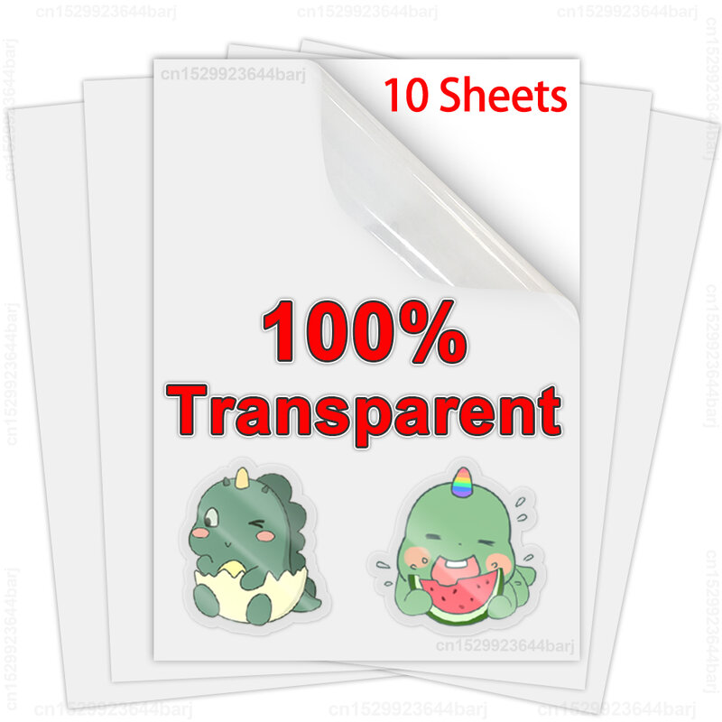 Papel autoadhesivo transparente para impresora de inyección de tinta, papel de copia A4 autoadhesivo imprimible, etiqueta DIY, no impermeable, 10 hojas, 100%