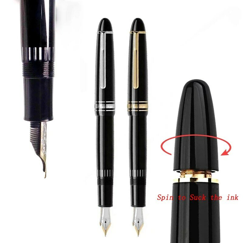 TS Luxury M-149 pistone riempimento MB penna stilografica resina nera e Monte 4810 pennino placcato oro con numero di serie e finestra di visualizzazione