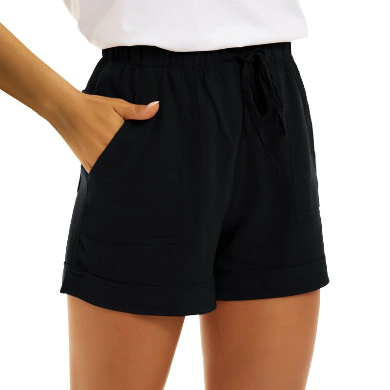 Shorts de linho para mulheres, calças curtas básicas, cintura alta, meninas adolescentes, mini calças, roupa de casa, verão, plus size