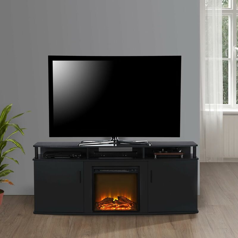 Consola eléctrica con chimenea para TV, dispositivo de TV de hasta 70 pulgadas, color negro, novedad de 2024