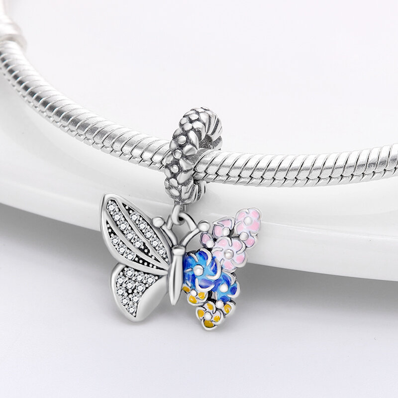 Genuino argento Sterling 925 farfalla colorata libellula Charms perline Fit Pandora 925 bracciali originali Fine creazione di gioielli fai da te