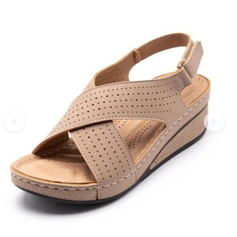 Sandały damskie letnie 2023 z wycięciami na koturnie sandały damskie na co dzień Plus rozmiar 43 buty damskie Socofy Retro Sandalis Woman