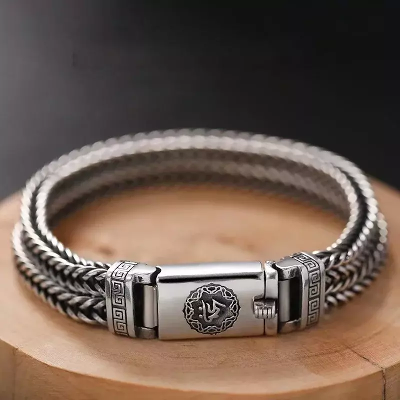 Ręcznie tkana 925 srebrna bransoletka męska Trend osobowości Retro srebrny łańcuszek bransoletka męska luksusowa prezent urodzinowy sprzedaż hurtowa