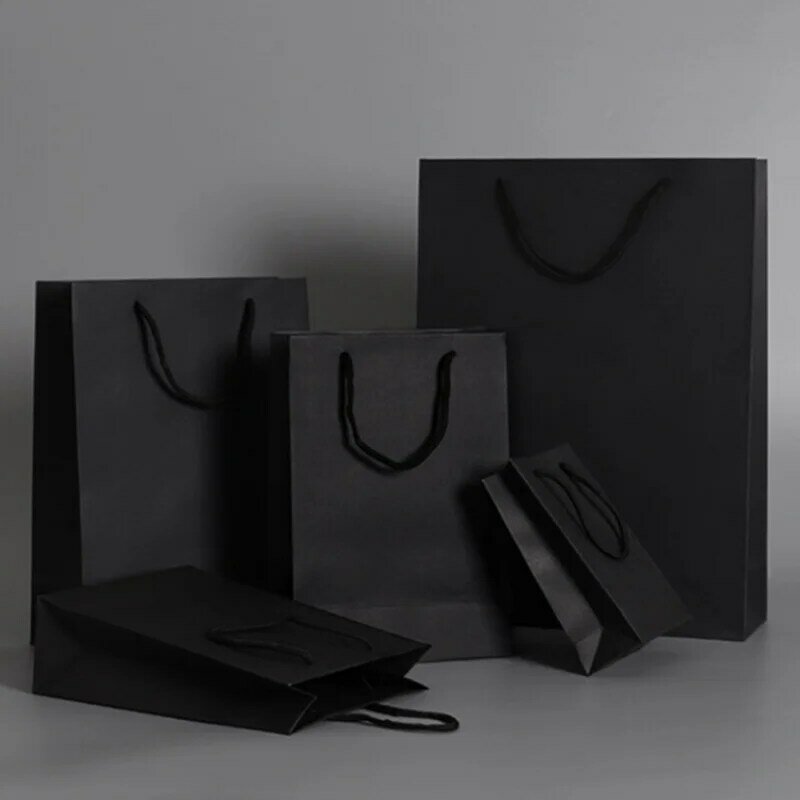 Customized product、Luxury Black Shoes Clothes packaging Paper bags Printed Custom Logo Clothing Shopping Jewelry