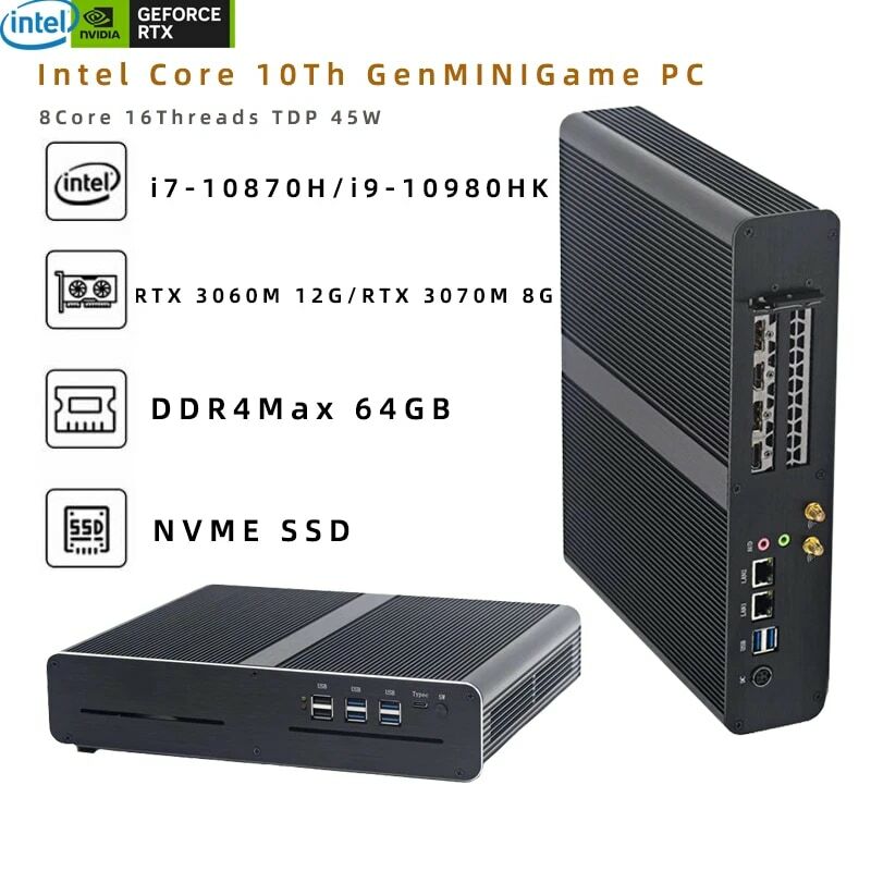 New 10th Gen Upgraded Version MINI Gaming PC Intel Core i7-10870H i9-10980HK RTX 3070 8G 3060 12G GPU 2 * DDR4   4 screen output