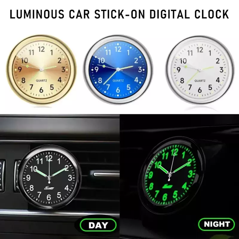 Reloj de coche redondo Universal, reloj electrónico adhesivo, tablero noctilucente, decoración para automóviles, accesorio para automóviles