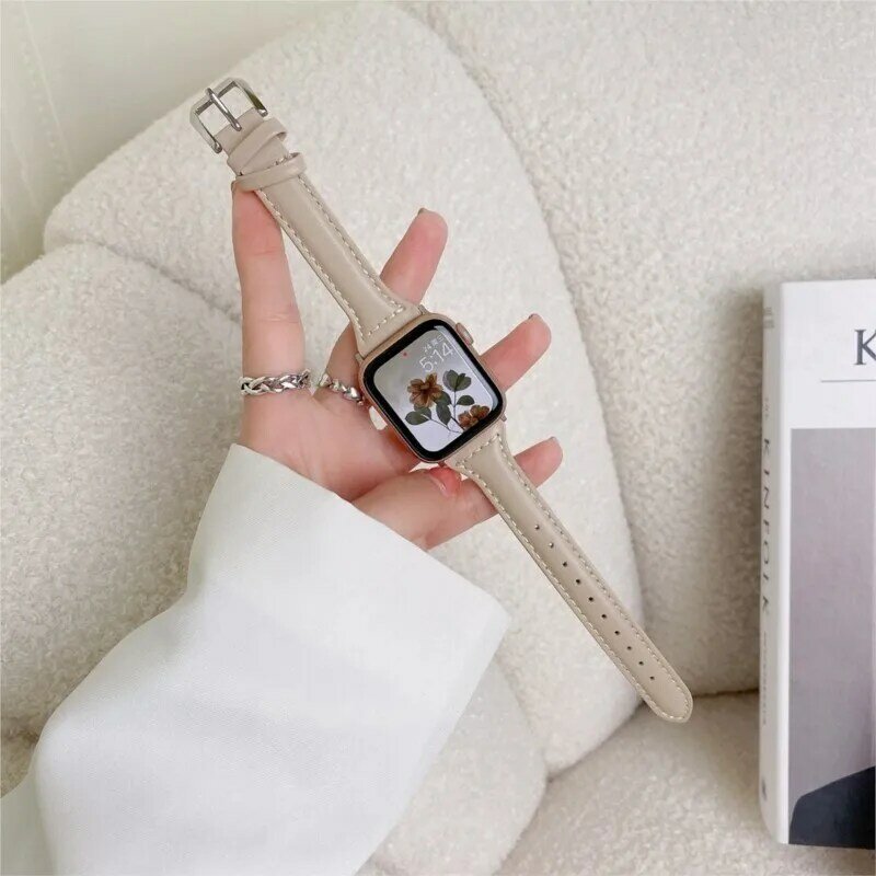 Тонкий кожаный ремешок для Apple Watch Band 44 мм 40 мм 41 мм 42 мм 38 мм 49 мм 44 мм, браслет для apple watch 8 45 мм, Ultra 7 se 3 4 6
