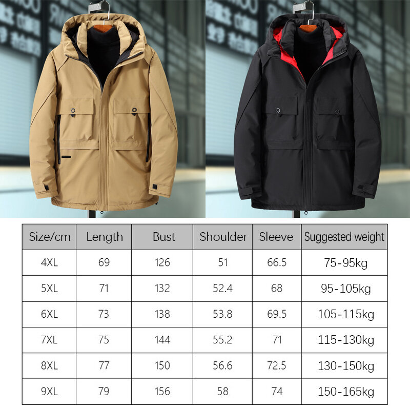 Men Winter Cargo Parkas 9XL Plus Size Thicked Warm Jacket Coats Fashion Casual Solid Color Cotton Jacket Top Male Outerwear
