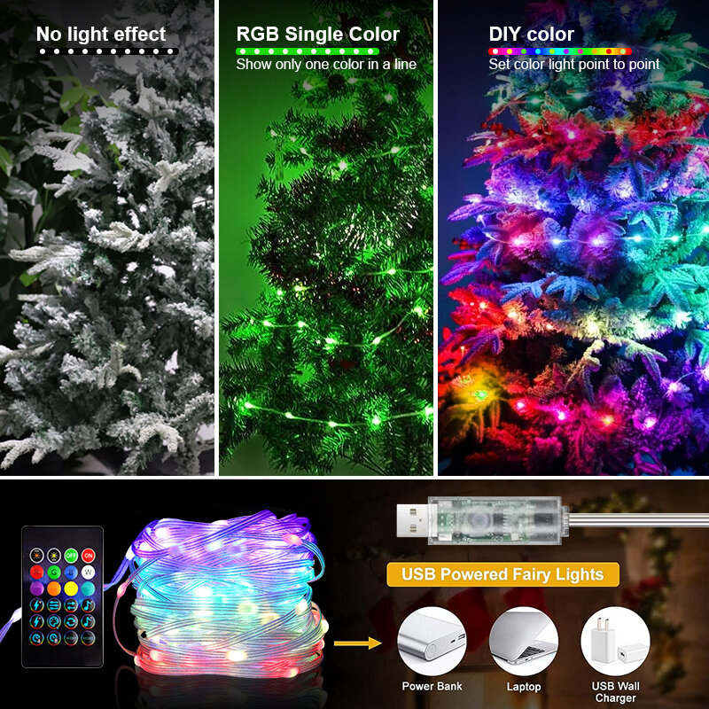 Cổ Tích Đèn RGB Thông Minh Điều Khiển Bluetooth USB Đèn LED Dây Đèn Ngoài Trời Ứng Dụng Điều Khiển Từ Xa Nhà Hành Lang Vòng Hoa Trang Trí