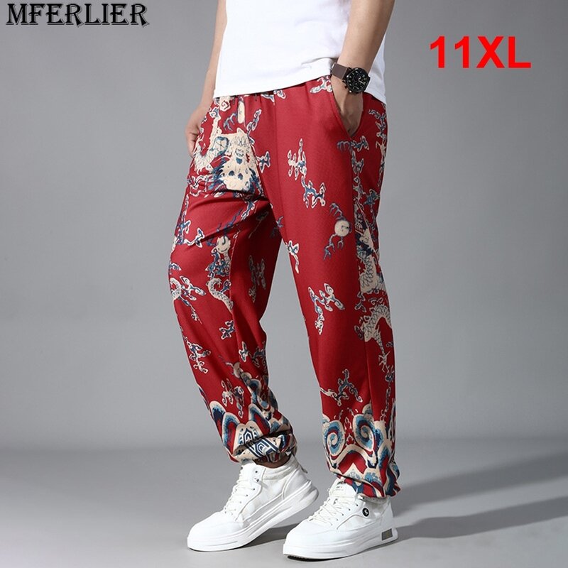 Pantalones con estampado de dragón de estilo chino para hombre, pantalón de correr informal, a la moda, talla grande 10XL 11XL