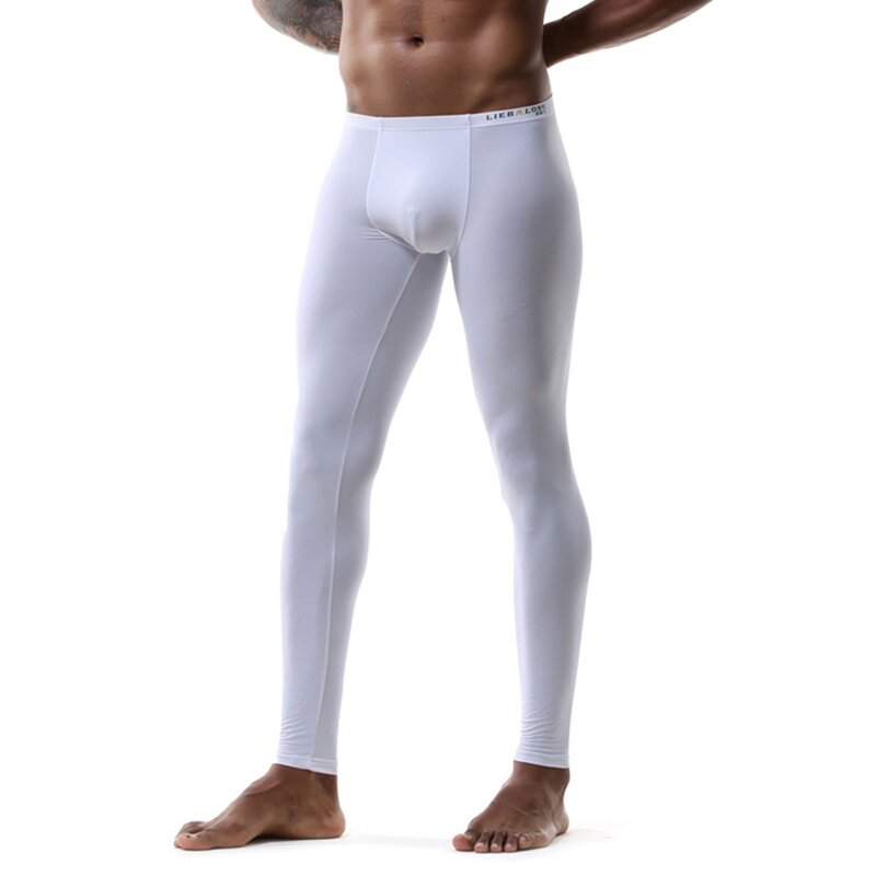 Мужские теплые брюки, Сексуальные облегающие эластичные трусы, шелковистые осенние полупрозрачные домашние брюки, повседневные Однотонные эластичные леггинсы
