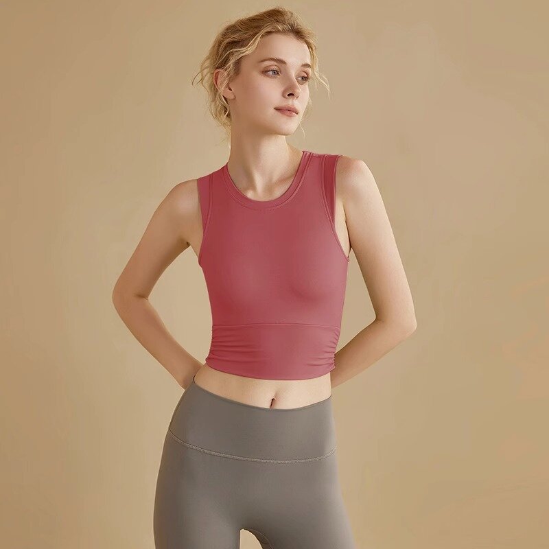 Camiseta sin mangas de alta elasticidad para deportes y Fitness, Top corto ajustado para Yoga, nueva moda