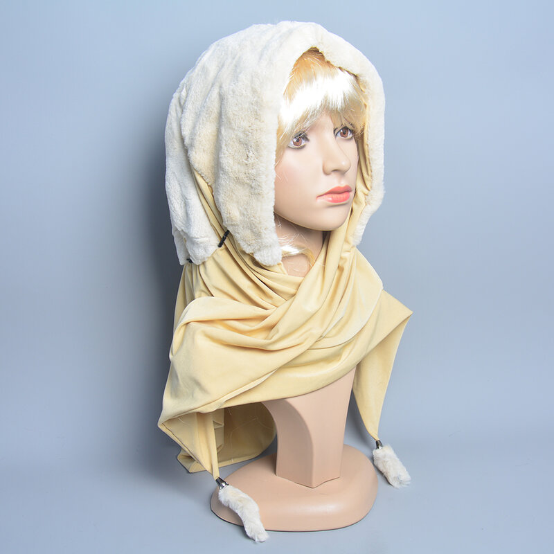 Luksusowa pani prawdziwe futro królika Rex hidżab szalik muzułmański szal zwykły rozciągliwy miękki Turban chusta na głowę dla kobiet islamski chustka na głowę szalik
