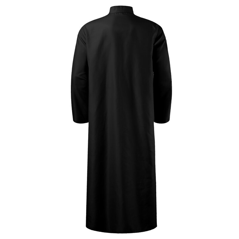 Jubah panjang polos longgar sederhana pria Muslim pakaian tradisional Arab Dubai baju lengan panjang kancing jubah Abaya nyaman