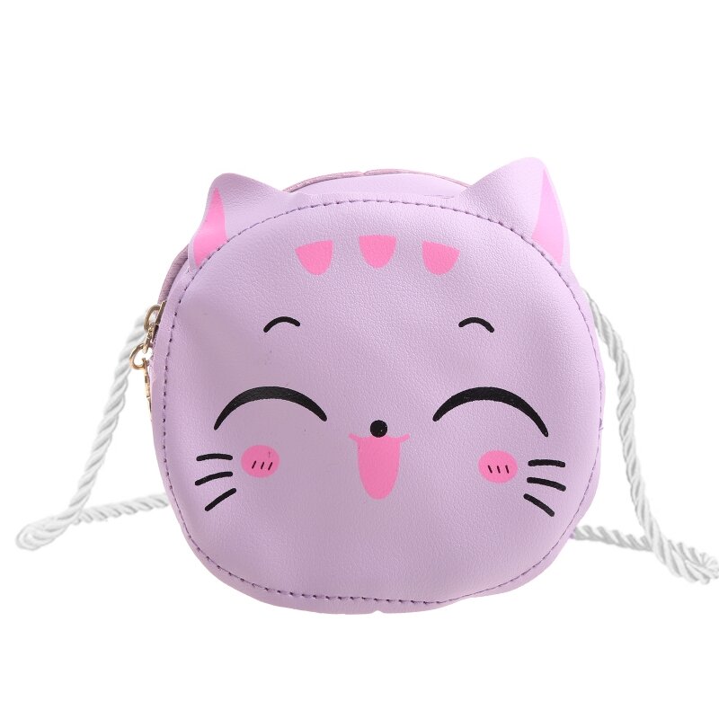 Kids Girl Cartoon for Cat Shoulder Crossbody Bag PU Leather Satchel Small Tote Coin Purse E74B
