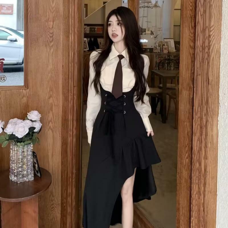 Saia plissada de cintura alta feminina e conjunto de saia plissada, uniforme Jk japonês vintage, terno primavera, melhorado, 3 peças