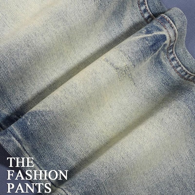 Modne męskie jeansy w stylu Vintage wysokiej jakości Retro sprany niebieski rozciągliwe dopasowanie pasujące do porwane jeansy mężczyzn włoski styl designerskie spodnie dżinsowe