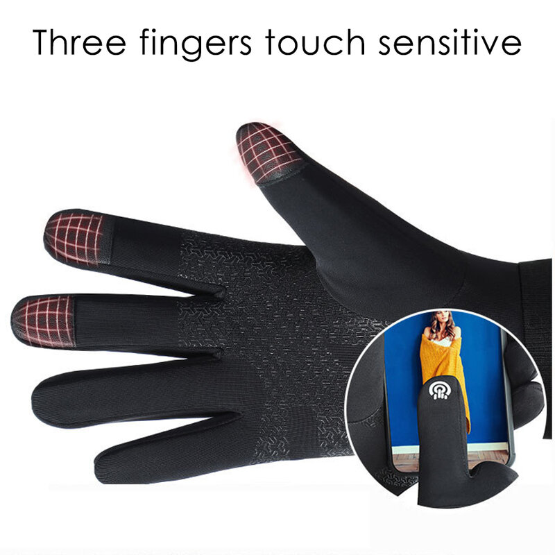 Men Winter Waterproof Cycling Gloves Outdoor Sports Running Motorcycle Ski Touch Screen Fleece Gloves Non-slip Warm Full Fingers