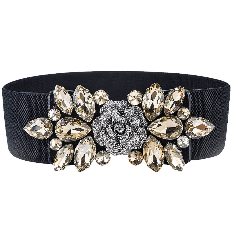 Funda elástica de cristal para mujer, cinturón decorativo versátil, cortavientos negro de lujo brillante, 63- 77cm, 2023